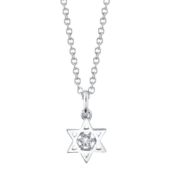 14K Gold Diamond Star Of David Pendant Necklace