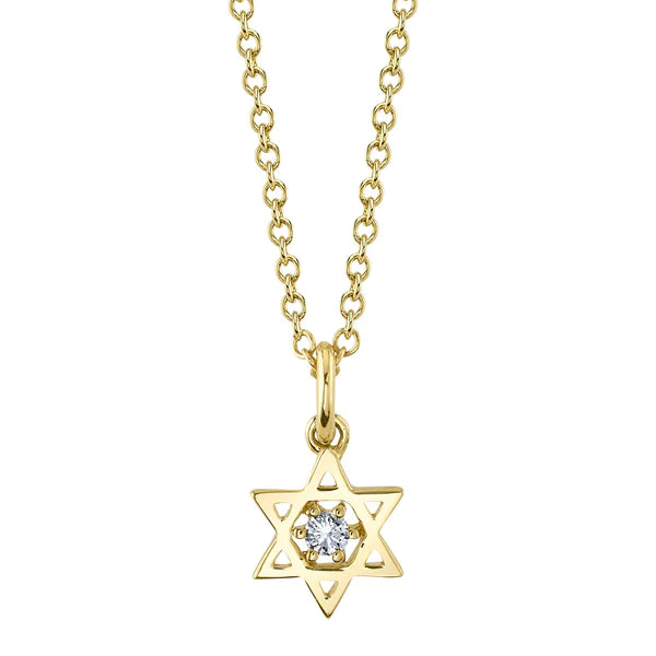 14K Gold Diamond Star Of David Pendant Necklace