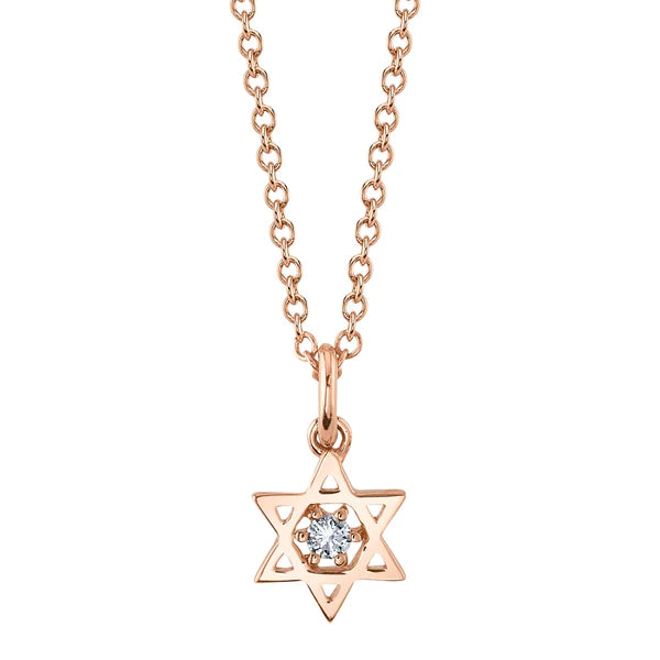 14K Gold Diamond Star Of David Pendant Necklace