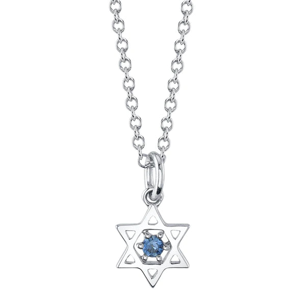 14K Gold Blue Sapphire Star Of David Necklace