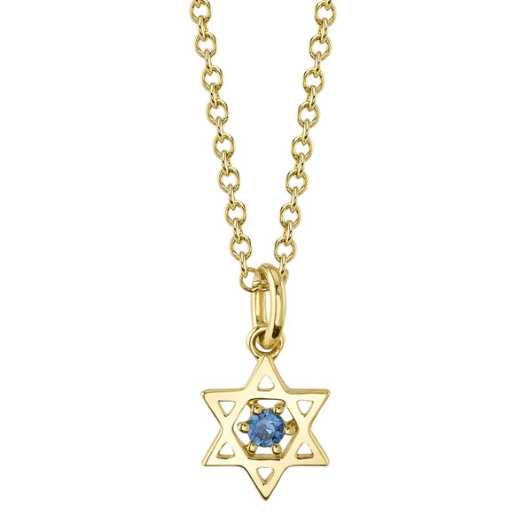 14K Gold Blue Sapphire Star Of David Necklace