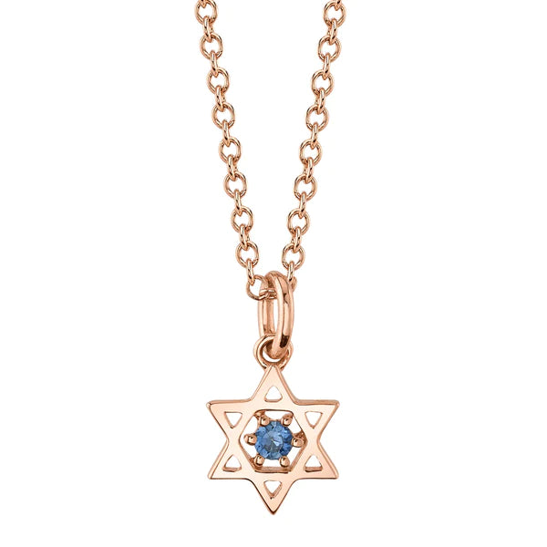 14K Gold Blue Sapphire Star Of David Necklace