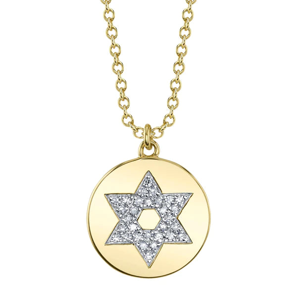 14K Gold Diamond Star Of David Necklace