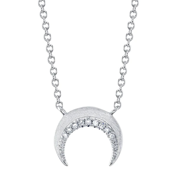 14K Gold Diamond Crescent Moon Nekclace