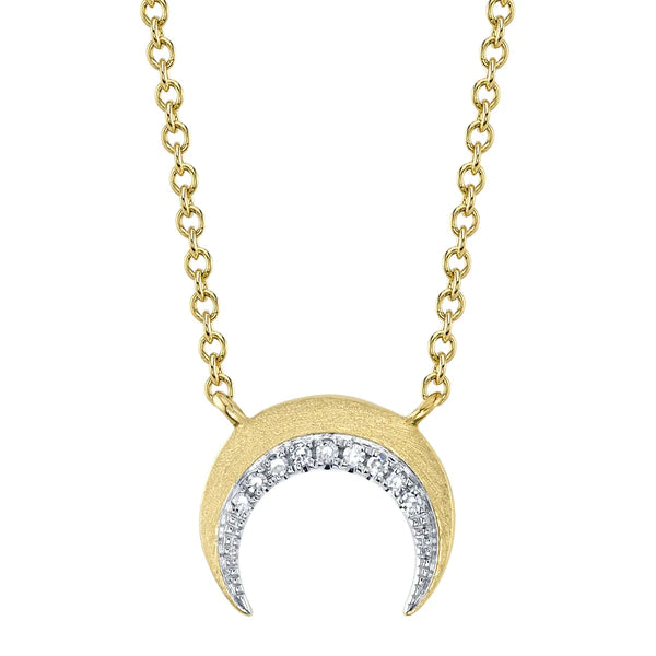 14K Gold Diamond Crescent Moon Nekclace