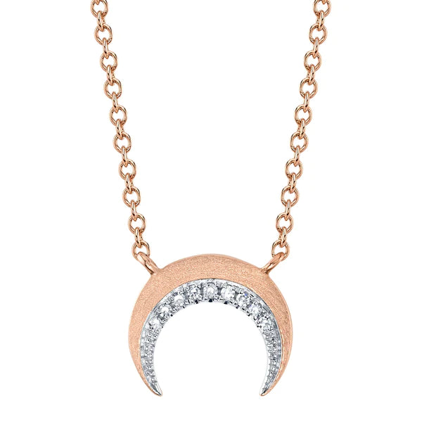 14K Gold Diamond Crescent Moon Nekclace