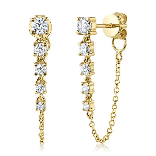 14k Gold Diamond Chain Earrings