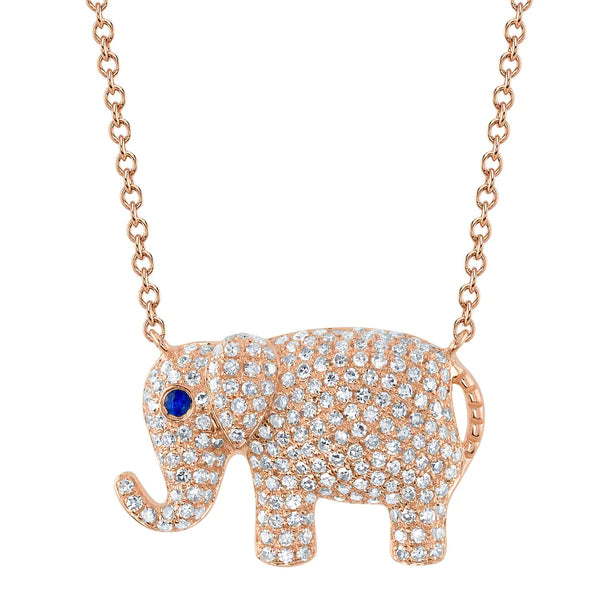 14K Gold Elephant Diamond Necklace