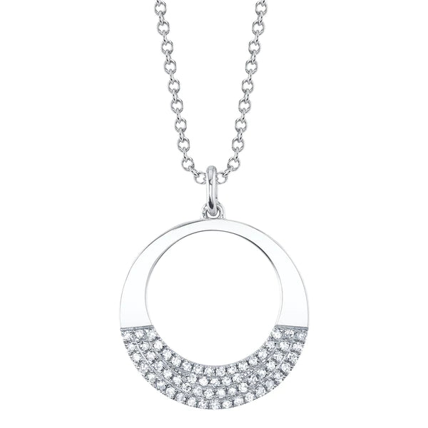 14K Gold Diamond Pave Circle Necklace