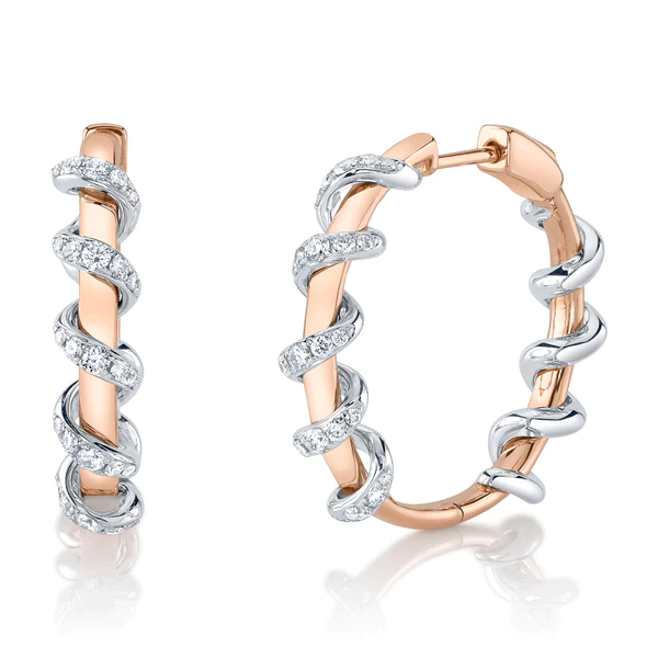 14k Gold Diamond Spiral Hoop Earrings