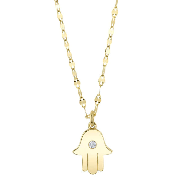 14K Gold Diamond Hamsa Necklace