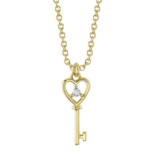 14K Gold Diamond Heart Key Necklace