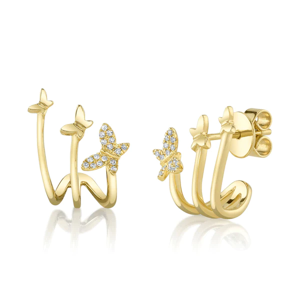 14K Gold Diamond Butterfly Earrings