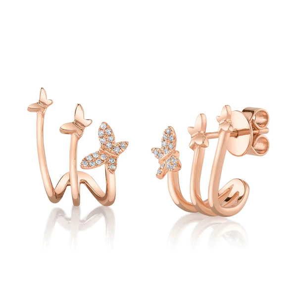 14K Gold Diamond Butterfly Earrings