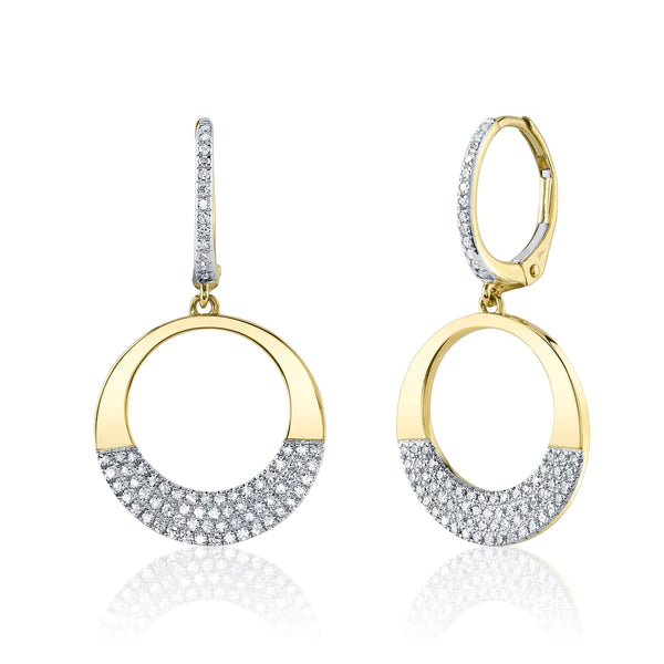 14K Gold Diamond Open Circle Drop Earrings