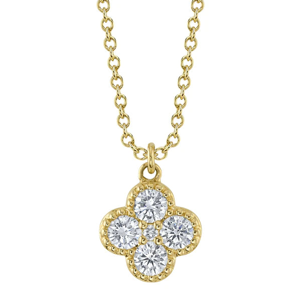 14K Gold Diamond Clover Necklace