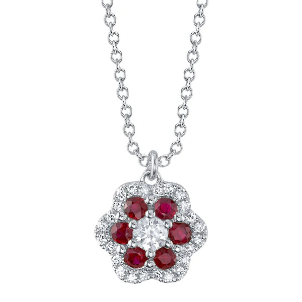 14K Gold Diamond Flower Necklace