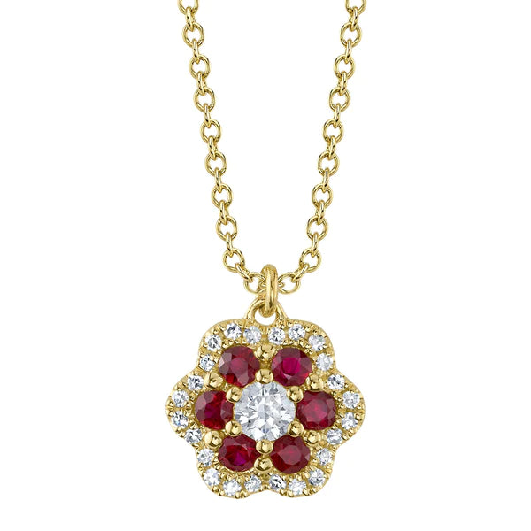 14K Gold Diamond Flower Necklace