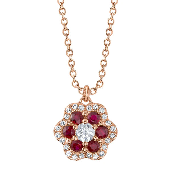 14K Gold Diamond Flower Necklace