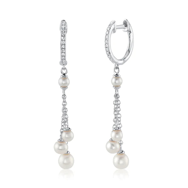 14K Gold Diamond Cultured Pearl Earrings