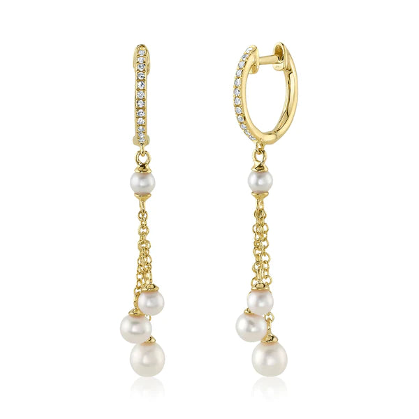 14K Gold Diamond Cultured Pearl Earrings