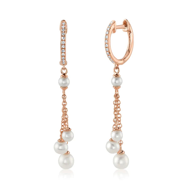 14K Gold Diamond Cultured Pearl Earrings