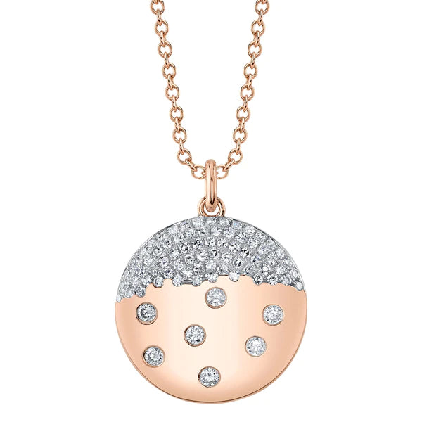 14K Gold Diamond Disc Necklace