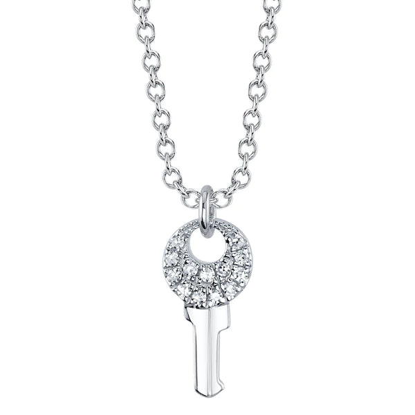 14K Gold Diamond Key Necklace
