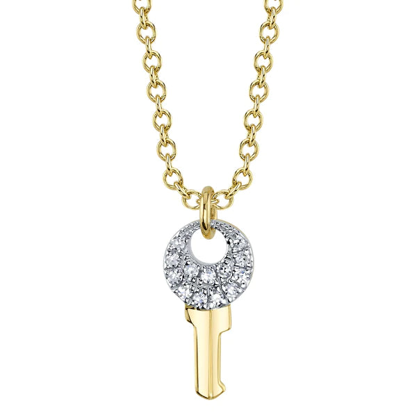 14K Gold Diamond Key Necklace
