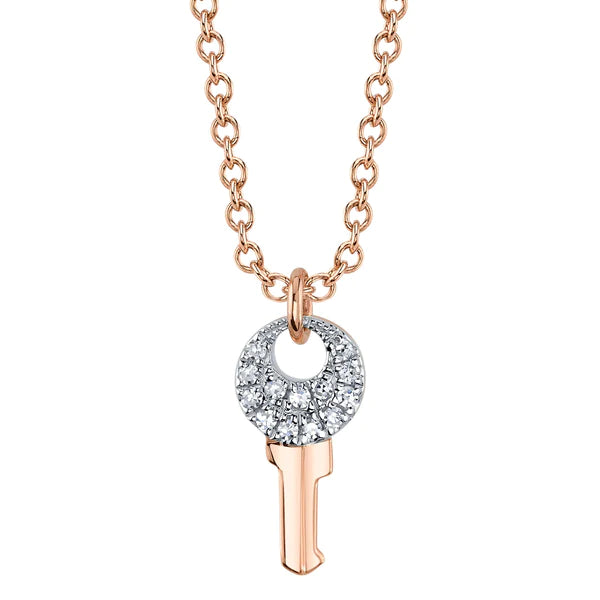 14K Gold Diamond Key Necklace