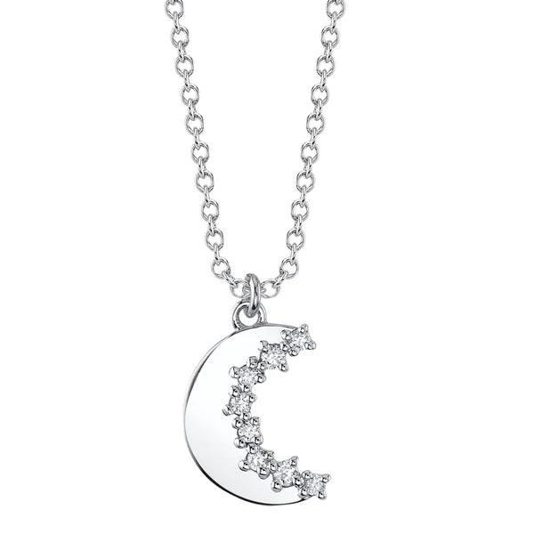 14K Gold Diamond Crescent Moon Necklace