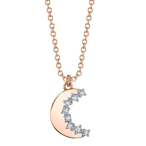 14K Gold Diamond Crescent Moon Necklace