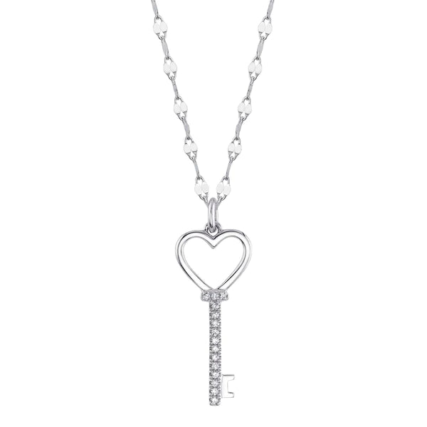 14K Gold Diamond Heart Key Necklace