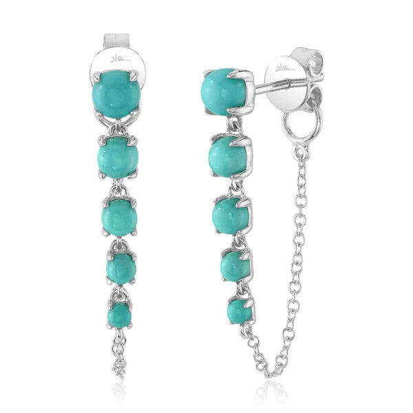 14K Gold Turquoise Chain Earrings