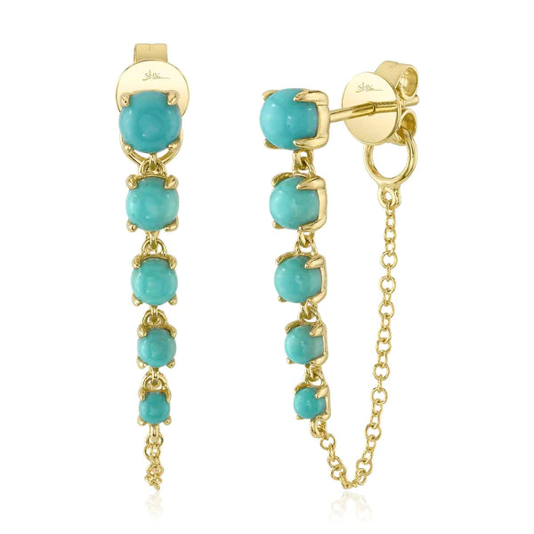 14K Gold Turquoise Chain Earrings