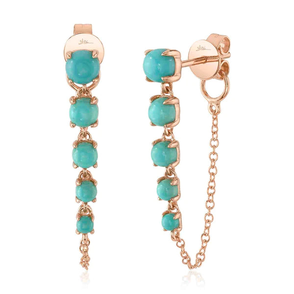 14K Gold Turquoise Chain Earrings