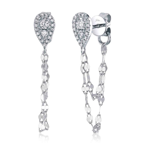 14K Gold Teardrop Diamond Chain Earrings