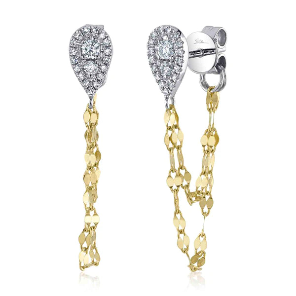 14K Gold Teardrop Diamond Chain Earrings