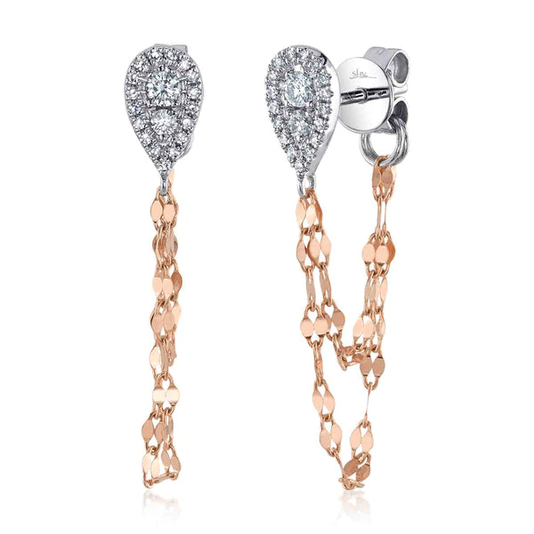 14K Gold Teardrop Diamond Chain Earrings