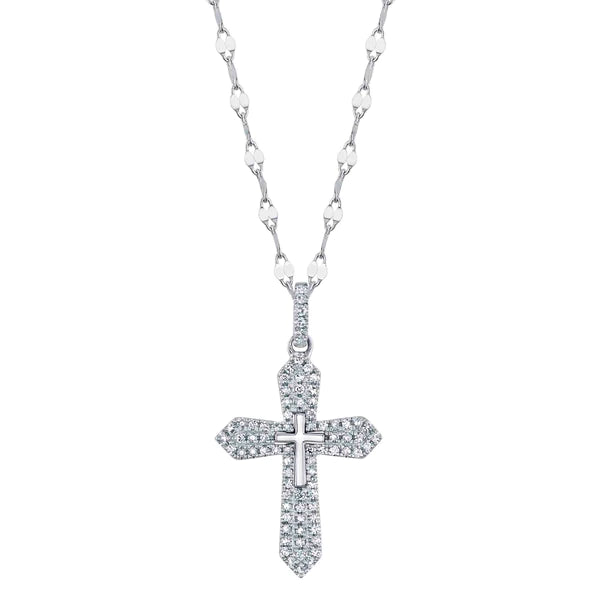 14K Gold Diamond Cross Pendant Necklace