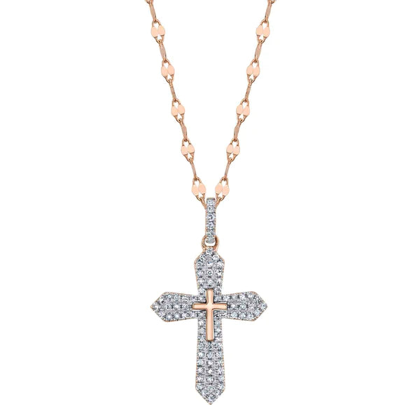 14K Gold Diamond Cross Pendant Necklace