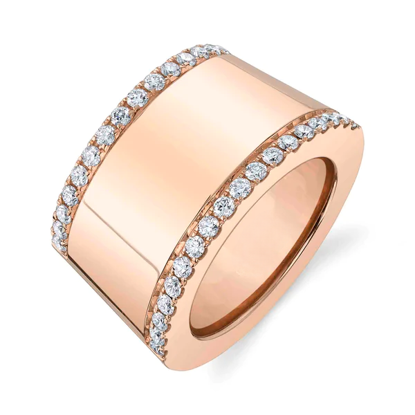 14K Gold Wide Diamond Ring