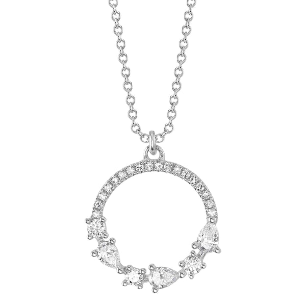 14K Gold Pear Diamond Circle Necklace