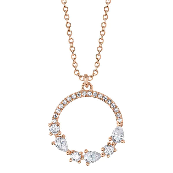 14K Gold Pear Diamond Circle Necklace