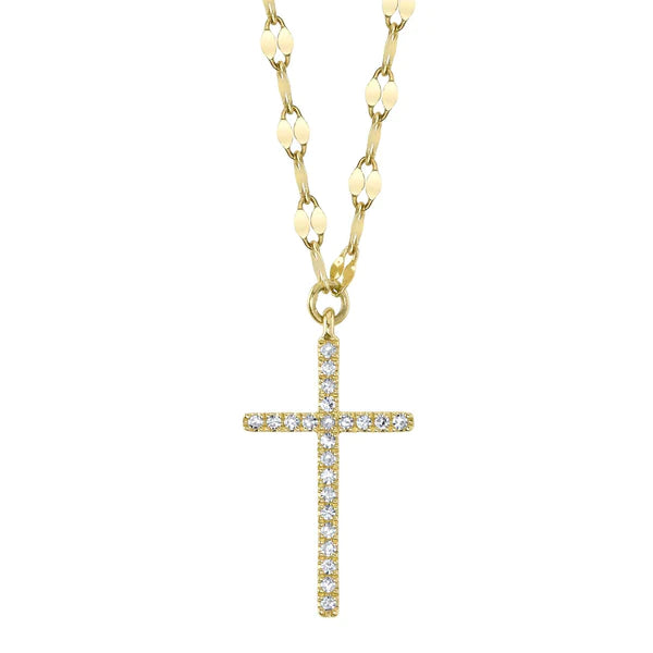 14K Gold Diamond Cross Pendant Necklace