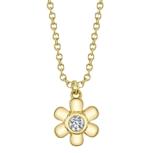 14K Gold Diamond Flower Necklace