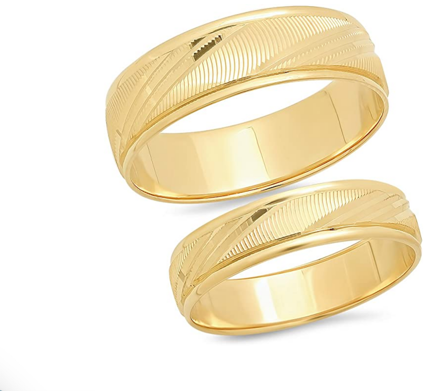 Custom Made 14K Solid Yellow Gold His & Hers Matching Wedding Band Ring Set Laser Cut