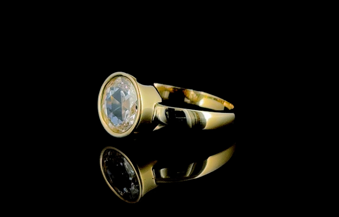 Lab Created Round Rose Cut Diamond Bezel Ring 14K Yellow Gold 1.22 CTW