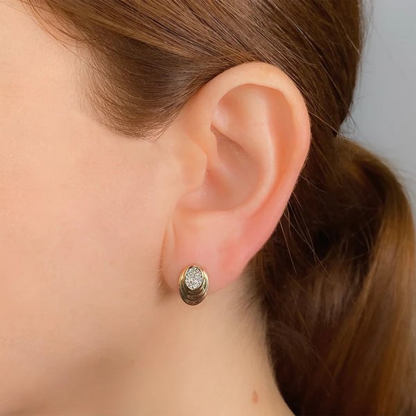 14K Gold Diamond Oval Stud Earrings