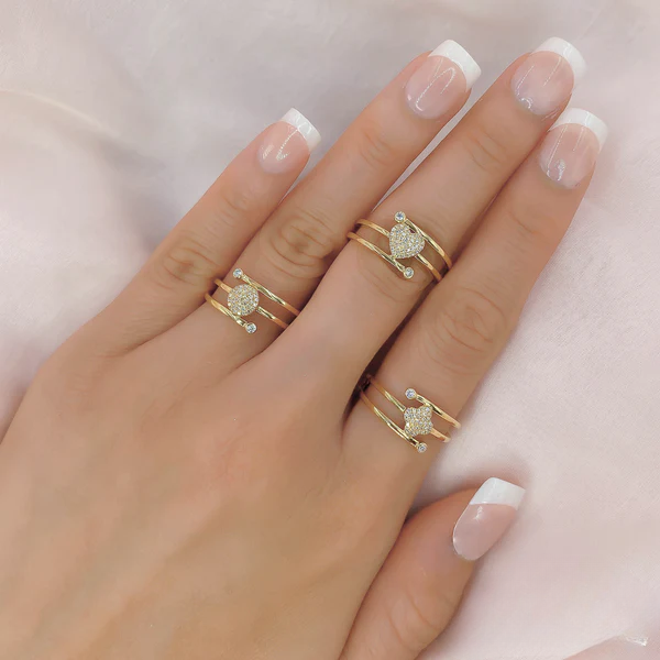 14K Gold 0.10 CT Diamond Clover Wrap Spiral Ring